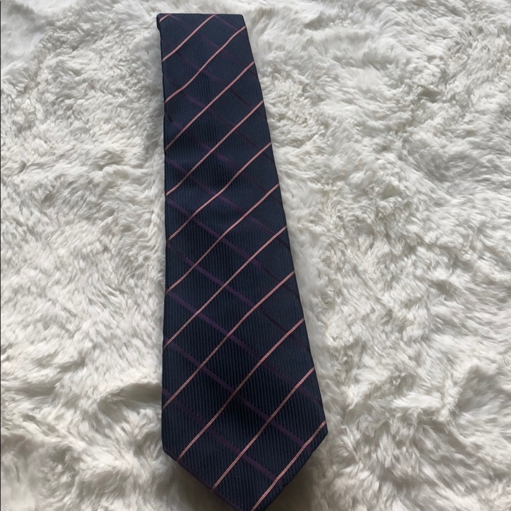 Blue tie with purple and pink strippes